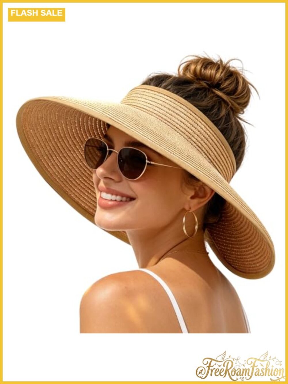 Women's Foldable Wide Brim Paper Straw Sun Hat Packable Beach Visor